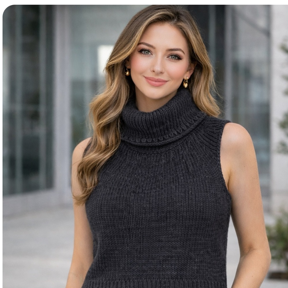 Calvin Klein Jeans Black Sleeveless Turtleneck Sweater – Minimalist Knit Top S